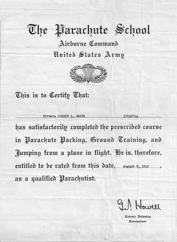 Parachute School Certificate